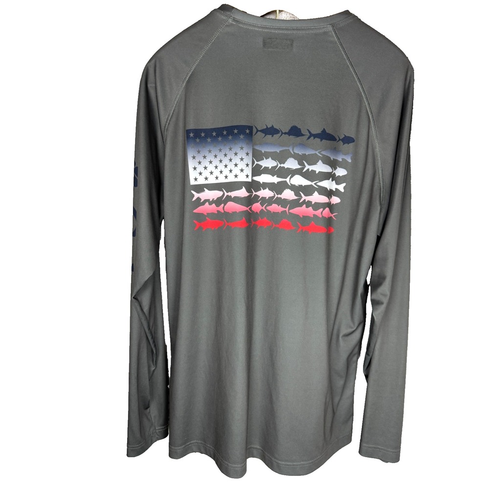 Columbia PFG Shirt Men's Large Gray Long Sleeve Omni-Shade Fishing Graphic Tee